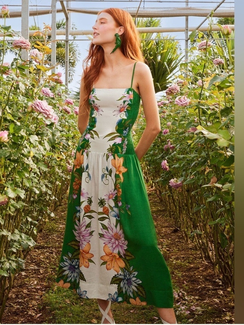 Farm Rio Off-White Sweet Bloom Dreamscape Midi Dress